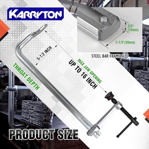 Heavy Duty 16" Inch F-Clamp w/Replaceable Pad, 5-1/2-Inch(140mm) Deep Throat, Drop Forged Steel F Style Bar Clamps for Welding, Bar Size 1-1/5" * 3/5", 2900LB Clamping Force
