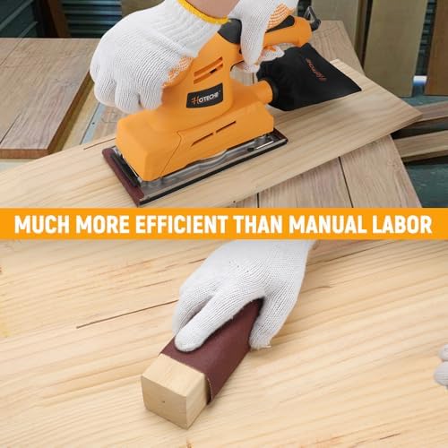 Hoteche 3.17 Amp Orbital Sander, 4.5 x 9 Inch Pad – Variable Speed, 7000–12000 RPM, Dust Bag, 5 Sandpapers & Carbon Brushes – Heavy-Duty Aluminum Base Sheet Sander for Wood, Paint & Metal