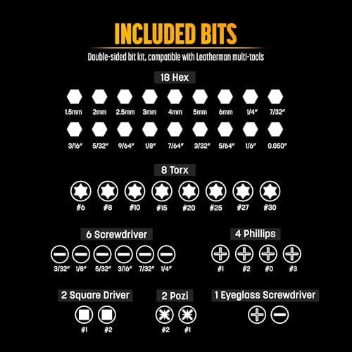Galvanox 22PC Accessories Set, Compatible with Leatherman Multi-Tools [59HRC] Hardened Double-Sided 21 Piece Bit Kit with Flat-End Ratchet Driver and Sheath Holder (Black)