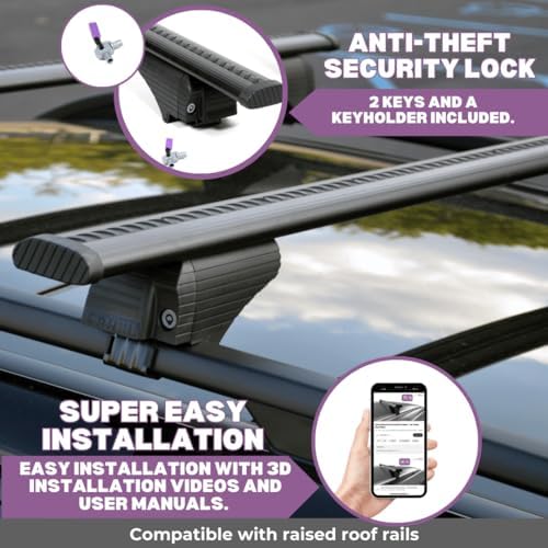 ERKUL Roof Rack Cross Bars for KIA Sportage 2023-2026 | Aluminum Crossbars with Anti Theft Lock for Rooftop | Compatible with Raised Rails - Black