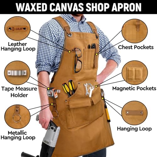 Woodworking Apron for Men, Shop Apron Bib Work Apron with 9 Tool Pockets