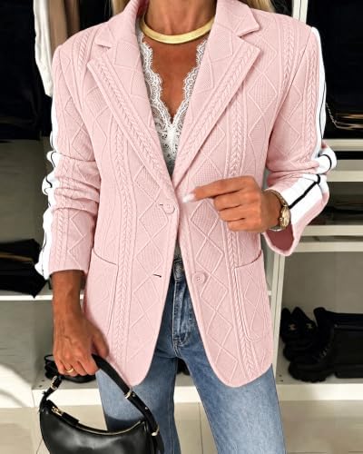 CHICME Women's Argyle Cable Jacquard Tape Sleeve Button Work Travel Blazer