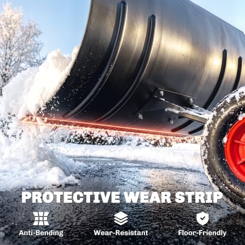 Outsunny Snow Shovel with Wheels, 29" x 18" Metal Snow Pusher, Black