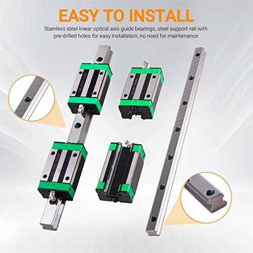 ANWOK Linear Guide Rail 2PCS HGR20 300mm Square Guideway Rail + 4PCS HGH20CA Slide Bearing Block for 3D Printer CNC Automated Machine