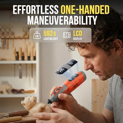 12V Cordless Rotary Tool Kit, Brushless Motor, LCD Display, 8000-32000 RPM Variable Speed, 2.5Ah Battery, 40 Accessories for Wood Carving, Engraving, Grinding, Sanding and Cutting