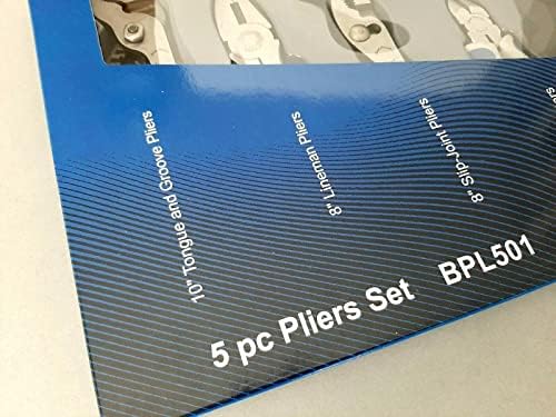 Blue Point BPL501 5-Piece Pliers and Cutter Set with Storage Tray, Slip Joint, Lineman's, Needle Nose, Adjustable Joint and Diagonal Cutter