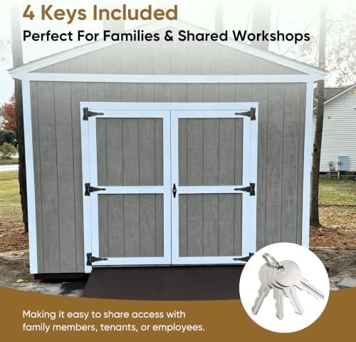 9-Piece Heavy Duty Shed Door Hardware Kit – 6.5" Black Powder Coated Iron T-Handle Lock with Keys + 6 Anti-Sag Hinges + 2 Barrel Bolts for Outdoor Sheds, Barns & Wooden Fence Gates