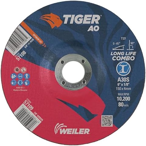 Weiler 57109 6" x 1/8" Tiger AO Type 27 Combination Wheel, A30S, 7/8" A.H (Pack of 25)
