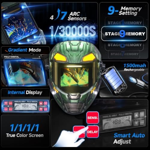 ANDELI Smart Auto-Adjust Auto Darkening Welding Helmet with 3 LED Lights