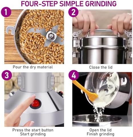 150g Grain Mill, 304 Stainless Steel Spice Grinder, 1500W High-speed Commercial Flour Mill, Superfine Flour Mill Grinder for Home, Grain Mill for Flour
