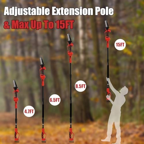 6 Inch Cordless Pole Saw for Milwaukee 18V Battery (No Battery), Brushless Electric Chainsaw with Extension Pole, 15Ft Long Reach for Tree Pruning Hedge Cutting