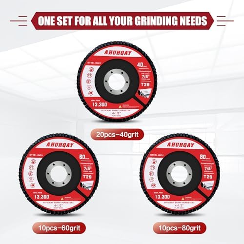 40 Pack 4-1/2" Ceramic Flap Discs for Angle Grinder, 40/60/80 Grit Type 29 Sanding Wheels, Abrasive Grinding Discs for Metal, Stainless Steel and Wood, Polishing Finishing Kit