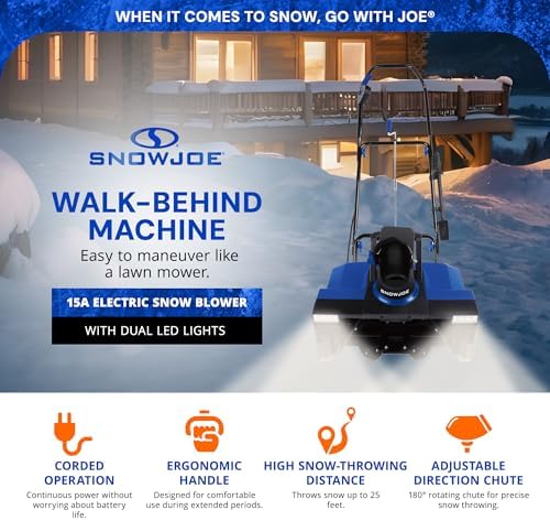 Snow Joe Corded Electric Snow Blower, 22 Clearing Path, Dual LEDs, SJ627E