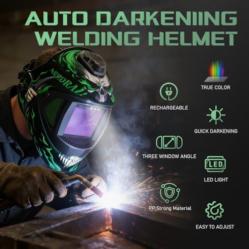 Panoramic Auto-Darkening Welding Helmet, LED Light, Shade 4/5-9/9-13