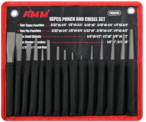 AMM 16PC Heavy Duty Punch Chisel Set, Cr-V for Metal Wood Automotive