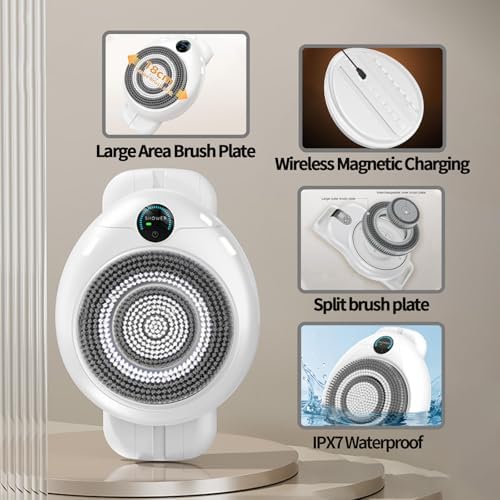 Electric Bathing Brush with Spin Head,Smart Wall Mounted Exfoliating Brush, Shower Back Scrubber 360 Rotation, 3-Speed Adjustment, for Cleansing & Massage
