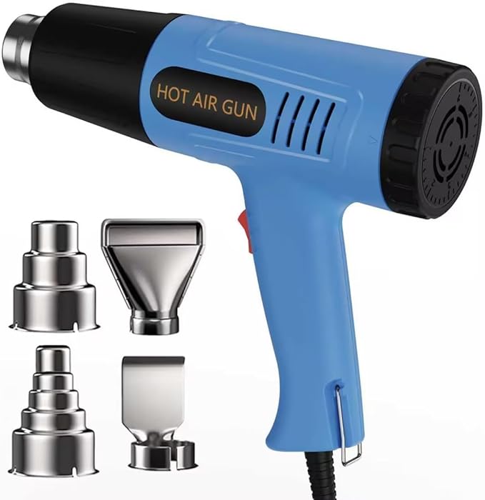 Heat Gun, 110V Adjustable Hot Air Gun with 4 Nozzles, Rear Rotating Temp Control, 50-650℃ (122-1202℉）Range, Overload Protection, 4.9FT Cord Portable Handheld Heat Gun' for Crafts, Shrink Wrap