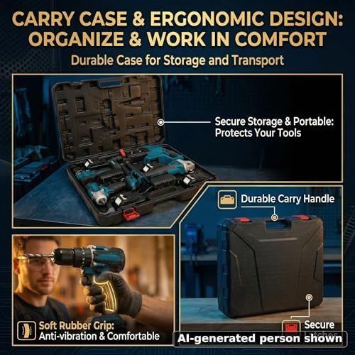 SELFIE CAT 4-Tool Brushless Cordless Power Tool Combo Kit, 4 Batteries