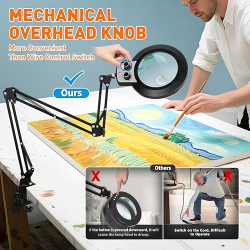 KIRKAS 12X 30X Magnifying Glass with Light and Stand, Extra-Long Arm Knob