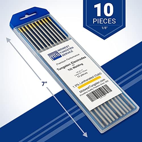 Midwest Tungsten Service TIG Welding Tungsten Electrodes 10-Pack (Gold - 1.5% Lanthanated Tungsten (WL15/EWLa-1.5), 1/8")