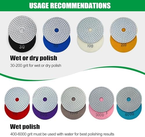 WORKEASE 4 Inch Diamond Polishing Pads Wet/Dry 12PCS, 100 Grit Diamond Sanding Pad, Granite Stone Concrete Marble Rock Countertop Quartz Polish Pad