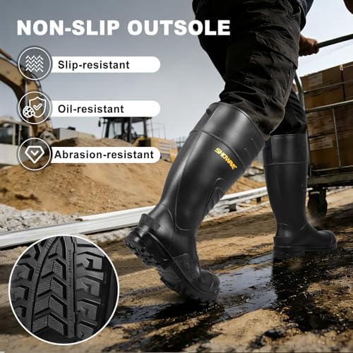 Showave Men's Rubber Boots Steel Toe Rain Boot Construction Waterproof Boot