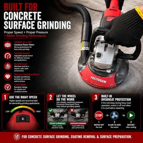 7-Inch Concrete Grinder,1580W (2.1 HP) Constant Power Motor, Variable Speed Electric Floor Polisher with Dust Shroud & Diamond Grinding Wheel for Concrete, Wall & Surface Grinding