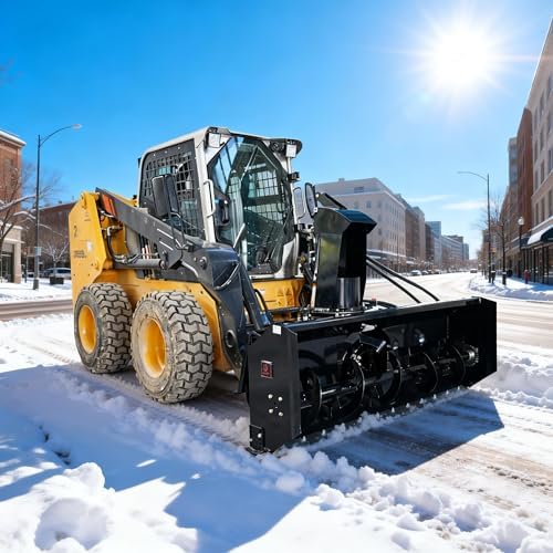 72" Skid Steer Hydraulic Snow Blower Attachment, Direct Drive Auger Snow Thrower, Universal Quick Attach, Heavy Duty Steel, 270° Hydraulic Chute, for Industrial & Commercial Snow Removal