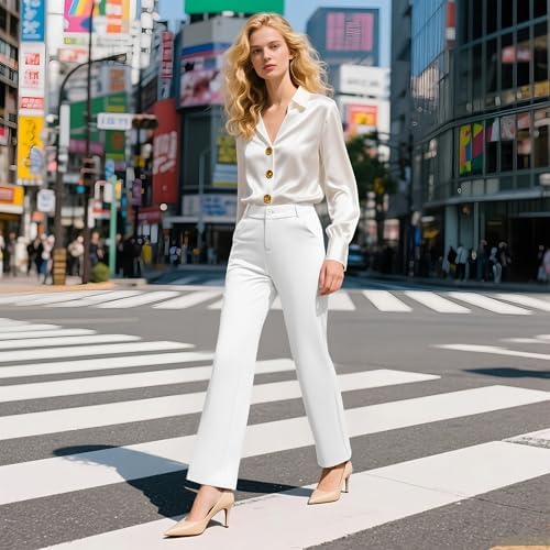 iChosy Womens High Waist Wide Straight Leg Trousers Casual Slacks Dress Pants with Pockets