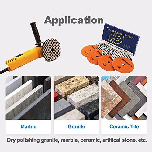 Dry Diamond Polishing Pads - 8pcs 5 inch #200 Sanding Pads Kit for Granite Marble Ceramic Used on Angle Grinder or Polisher…