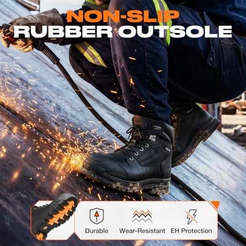 NINGO Steel Toe Work Boots for Men with TPU Protective Cap, 6 Inch