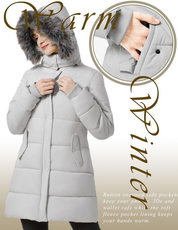 GGleaf Women's Winter Puffer Coat with Removable Fur Hood Warm Snow Jacket