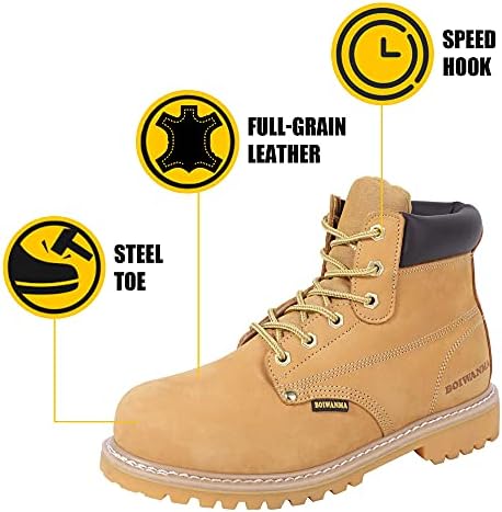 Work Boots for Men, Steel Toe, Leather, Oil, Slip and Heat Resistant Heavy Duty Wide Industrial & Construction Safety Boots, US 7-17 M & W