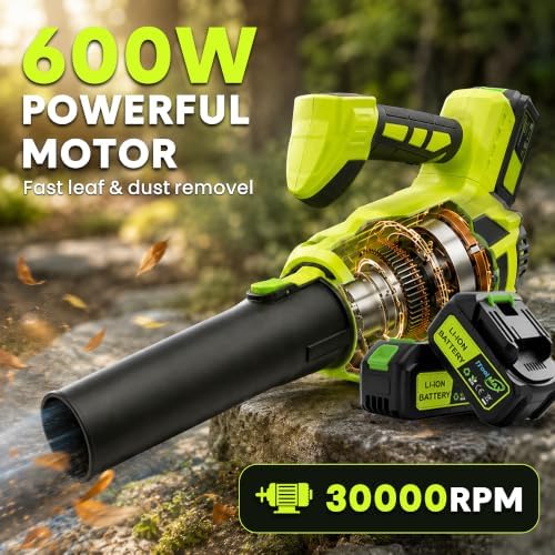 One-Hand Leaf Blower Cordless with 2X4000 mAh Batteries and Charger