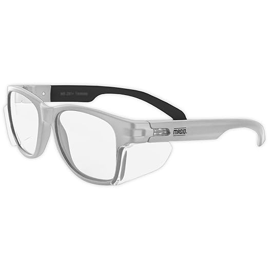 MAGID Y50 Safety Glasses for Construction | White Frame — 6 Pairs, Clear Lens | Side Shields, ANSI Z87.1+, Anti-Fog, Scratch-Resistant, 99.9% UV Protection, Polycarbonate Lens