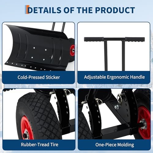 MAXSA 39" W Snow Shovel Pusher with Wheels for Driveway, Double Rod, Black