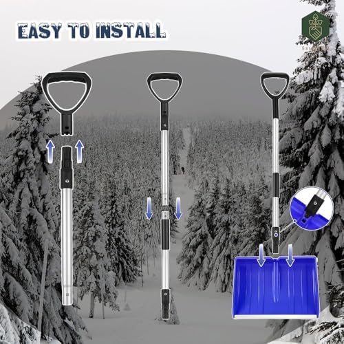 Snow Driveway and Garage Snow Removal Shovel 48-inch Long with D-Grip Handle Aluminium Strip Large Capacity Shovel for Garden, Car, Camping and Outdoor Use (Red)