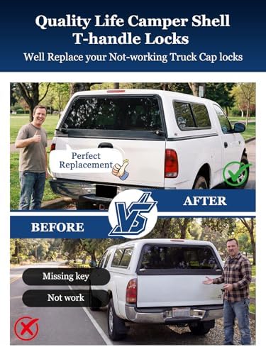 Truck Cap Camper Shell T-Handle Lock Latch Replacement Parts, Truck Bed Topper Door Locking Kit Accessories with Keys - Left Lock