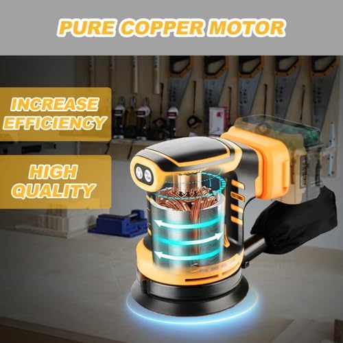 Random Orbit Sander Compatible with Dewalt 20V Battery 3 Adjustable Speed 5 inch electric Sander with Dust Bag 3 Sandpaper for Polishing, Sanding, Smoothing Surfaces (NO Battery)
