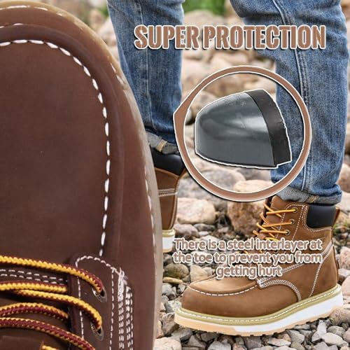 Work Boots for Men 6" Steel Toe Wedge Sole Waterproof Safety Boots