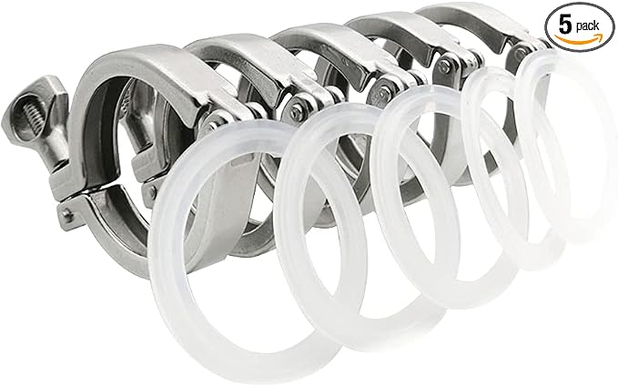 Beduan 2" Sanitary Tri Clamp 304 Stainless Steel Single Pin Heavy Duty Tri Clamp Clover with Wing Nut for Ferrule TC 2" (5 Pack, 2 Inch)