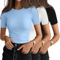 Ficerd 3 Pack Women's Ribbed Short Sleeve T-Shirts