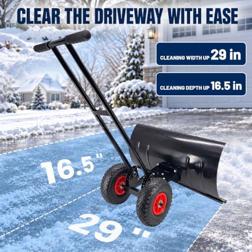 29x16.5 in Snow Shovel with Wheels Heavy Duty Snow Shovel Pusher and Plow
