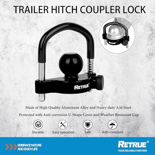RETRUE Universal Trailer Coupler Hitch Lock, Waterproof Cover & Cap, Black