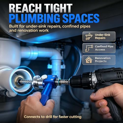 1-1/4" PVC Inside Pipe Cutter Internal Cutting Tool, Diamond Wheel Grinding Disc for Precise Internal PVC Cuts, Metal Guide and Adjustable Depth Control，Yellow