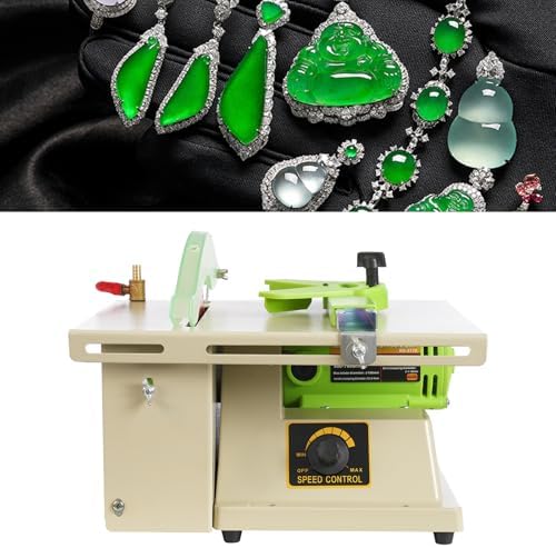1380W Mini Table Saw Jewelry Rock Polishing Machine 7000RPM Adjustable Speed, Buffer Bench Lathe Polisher with Dust Collection, for Jade, Jewelry, DIY Crafting & Metal Cutting
