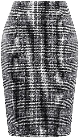 IDEALSANXUN Plaid Skirts for Women Fall Winter Knee Length Pencil Wool Skirt with Slit