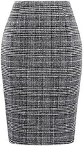 IDEALSANXUN Plaid Skirts for Women Fall Winter Knee Length Pencil Wool Skirt with Slit