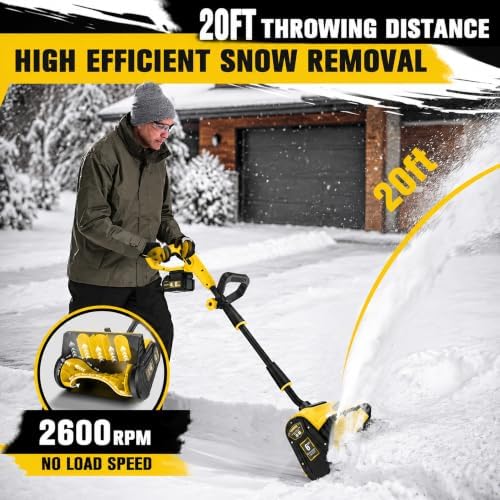 13 Inch Cordless Snow Shovel, Compatible with 20V DeWalt Battery, Electric Brushless Snow Shovel with Directional Plate, for Pathway, Patio, Deck, Driveway, Yellow(Tool Only)