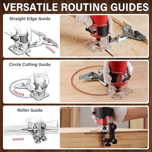 TEENO Wood Router, 800W Compact Router Tools for Woodworking, 31000 RPM Hand Trim Router with 15 Pcs 1/4" Router Bits Set, Edge Guide, Roller Guide, Dust Hood